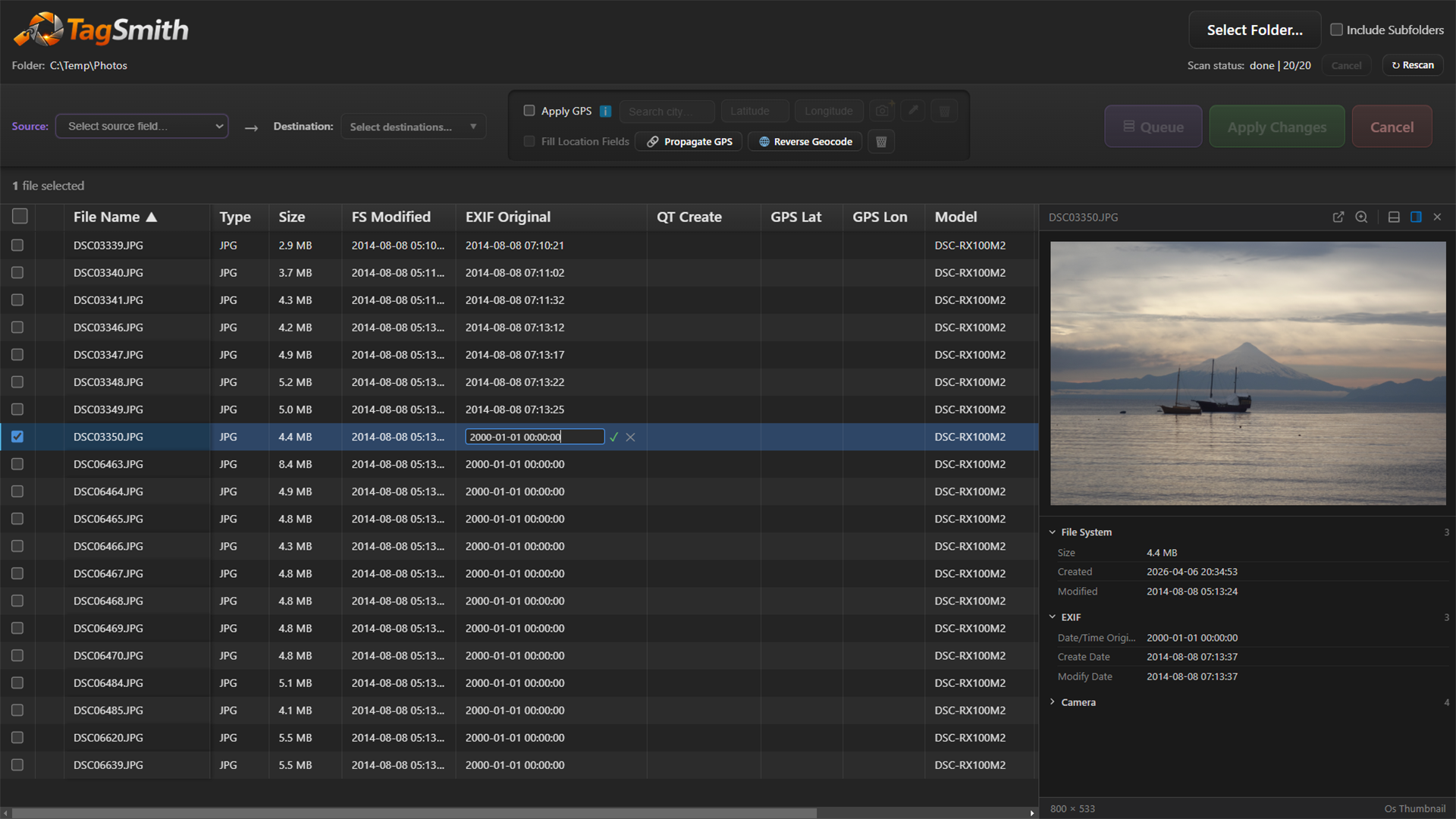 Double-click any date cell to edit it inline – quick to fix, quick to copy-paste across files